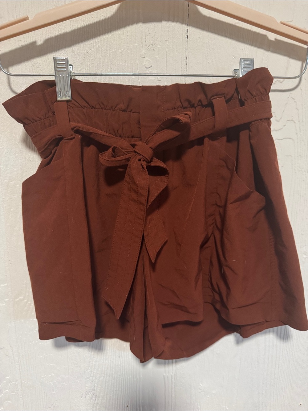 Athleta High-Waist Paperbag Shorts in Rust Brown